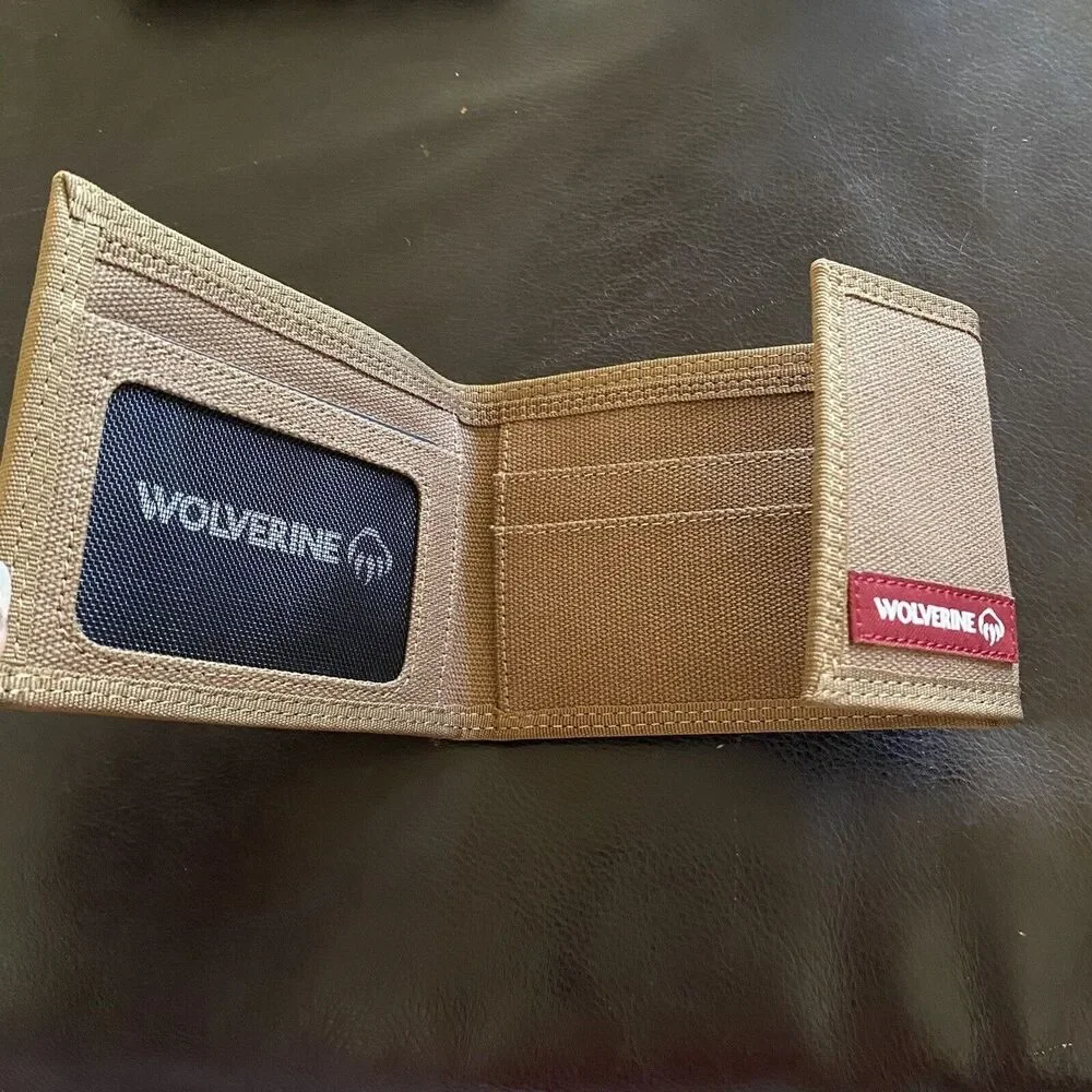 WOLVERINE Men's Tri Fold Canvas Wallet Brown Unused